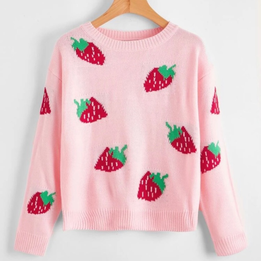 Drop  shoulder strawberry sweater